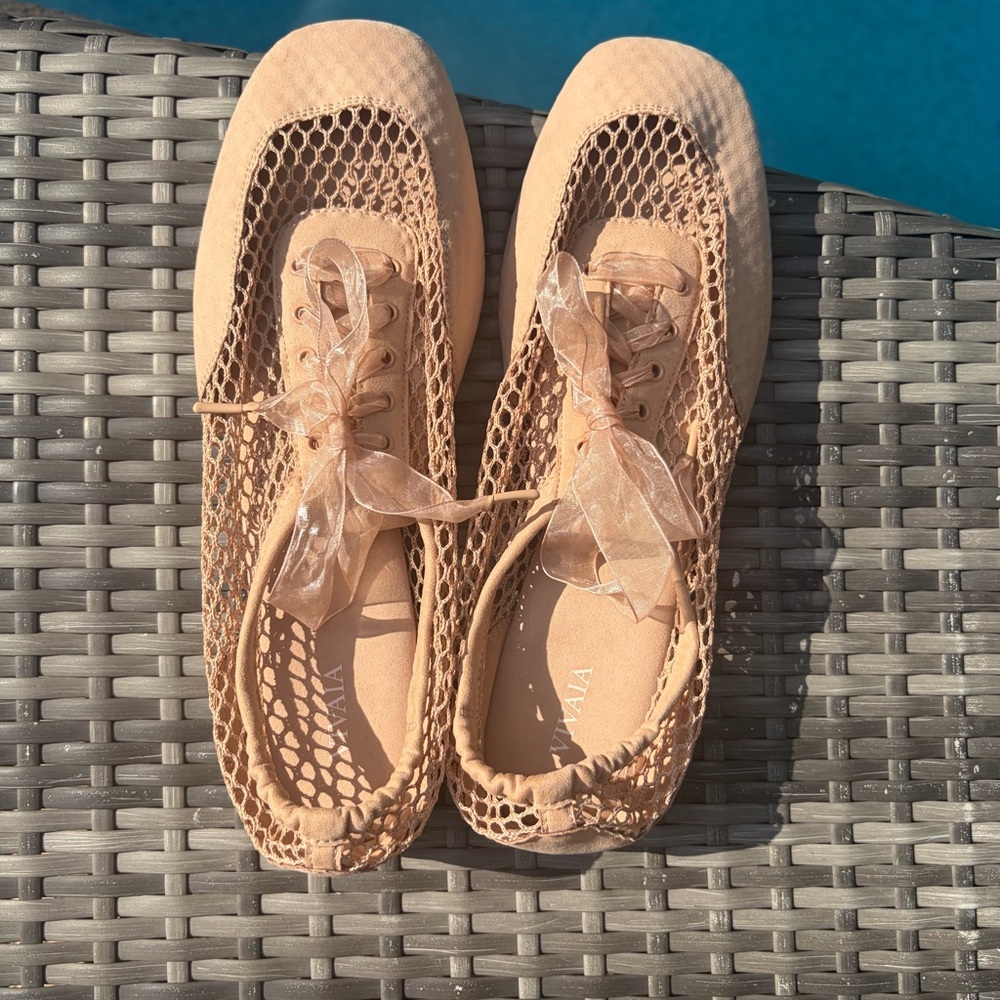 VIVAIA Square-Toe Lace-Up Sneakerina (Cristina) size 10.5 Mesh Tan - Picture 6 of 12
